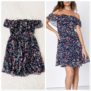 NWOT Lulus My Favorite Navy Blue Floral Print Off-the-Shoulder Dress Small